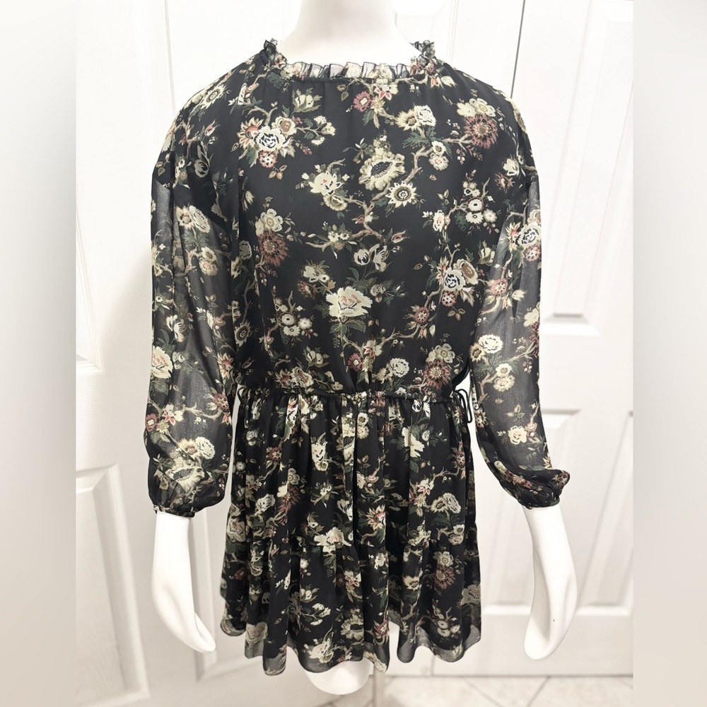 Aritzia Wilfred Lamare Ruffle Floral Mini Dress Open Back Peasant Prairie Sz XS - Picture 6 of 16